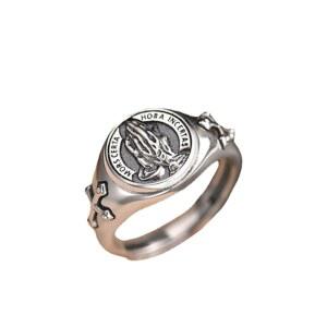 남성용 925 실버 광택 VENTFILLE 청룡 공예 금전 잉어 묵주반지 순은 여성 천연