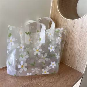 예쁜 비닐봉투 옷가게 50매 꽃봉투 투명 봉지 하양 옷포장 꽃송이봉투 유치원 손잡이 쇼핑몰 소품가게