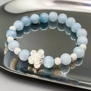 마녀공방 실버 나비참 & 샌딩 실버볼 아쿠아마린 팔찌