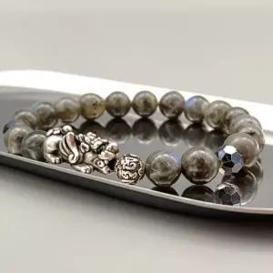 마녀공방 육자진언 비즈를 문 실버 비휴 래브라도라이트 원석 팔찌 금은보화 소원팔찌 개운팔찌