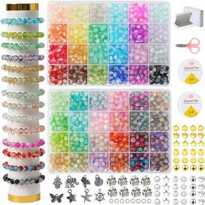 액세서리가 포함된 팔찌 원형 키트 공예용 크래클 색상 비즈 혼합 제작용 유리 제작 8MM DIY 48가지 1300PCS 주얼리 크리스탈