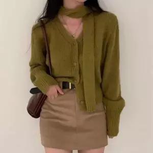 겨울 5컬러 페미닌무드 니트가디건 스카프 코디세트