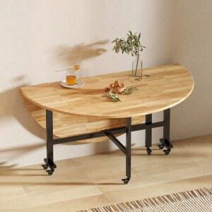 접이식 원형 원목 간이 세트 좌식 고무나무 우드 120cm 테이블 탁자폴딩 이동식