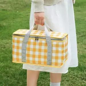 고품질 사각 보온 파우치 체크 도시락 가방 피크닉 소풍 캠핑 (WFKBWKG)
