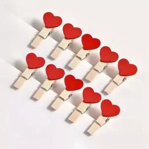 [셀러에이드]우드 하트 집게 10p 세트 사진 레드 포라로이드 나무