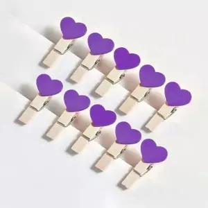 [셀러에이드]우드 나무 세트 사진 퍼플 포라로이드 하트 집게 10p