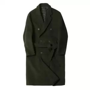 (색상 사이즈 카키 M)남성 겨울 카키 롱 로브 허리 스트랩 더블 코트 자켓