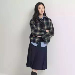 빈폴 레이디스 체크 헤링턴 숏 코트 - 그린 BF5X30C01M