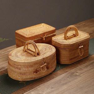 라탄바구니 뚜껑있는 닉 박스 가방 수납함 대나무 정리함 왕골