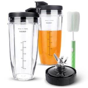 [미국배송] 닌자용 블렌더 교체 부품 24온스 컵 테이크아웃 뚜껑 7핀 블레이드 NUTRI NINJA BN401 BN751 BN801 BL480-30 BL682 BL2012 클리닝 브러시 포함