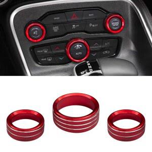 [미국배송] 쿠쿠티디 3PCS AC 에어컨 스위치 버튼 노브 커버 알루미늄 합금 라디오 볼륨 조절 데칼 닷지 챌린저 지프 그랜드 체로키 충전기용 온도 트림 링(빨간색)