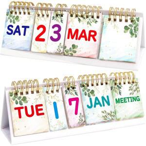 팬시 랜드 퍼페추얼 캘린더 플립 데스크톱 보호 캘린더, 날짜 월 및 사무실 계획 일정표 교실 보급 가정용 주방 장식 8 x 2 7 인치