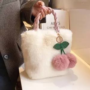 은창러블리 포근 체리 퍼 가방 크로스백 숄더 가방 미니 털가방 겨울 가방 여성 여성용 여행 비치