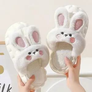 겨울 토끼 털 실내화 사무실 방한 거실화 털 슬리퍼