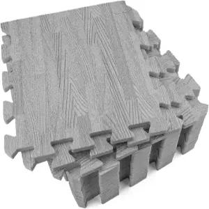 테베리 16피스 프린트 우드 그레인 연동 바닥 타일 3/8인치 두꺼운 EVA 폼 그레이 퍼즐 매트