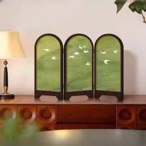 그린 미니병풍 현관장식 칸막이 가림막 전통기념품 접이식 40x30cm 거실장식 40x30