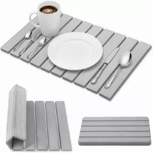 주방 조리대용 대형 돌 접시 건조 매트 2개(물 흡수 싱크대 트레이 포함) 24x16인치 접이식 규조토 및