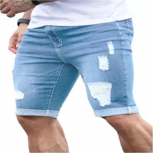 솔리 헉스 남성용 디스트레스 진 반바지 찢어진 버뮤다 데님 캐주얼 핏 스트리트웨어