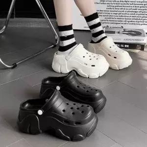 여자 2컬러 신발꾸미기 에어홀 통굽 슬리퍼 샌들 (WFKBXSB)