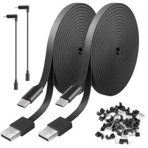 Wyze Cam V4, v3, 캠 팬, WYZE OG, NestCam 실내, 깜박임, 아마존 클라우드 카메라, USB to Micro 내구성 충전 및 데이터 동기화 코드와 호환되는 6.1m(20피트) 전원 연장 케이블 2팩 (블랙)