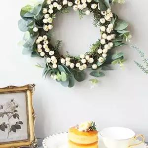 베이비로즈 리스 크림아이보리 벽걸이장식 조화 꽃리스 크마스트리 크마스 장신구 장식 도어 트리용 크마스