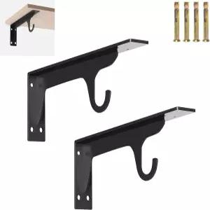 옷장 막대 브래킷 마이도니 2Pcs 헤비 듀티 벽 장착 선반 커튼 옷장용 후크 홀더 내구성 있는 철제 지지대