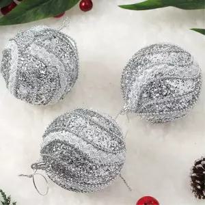 로열실버 장식볼 3p 8cm 레이스회오리 트리 악세사리 오너먼트 크리스마스 소품볼 트리볼 성탄절