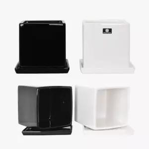 모던레시피 유광 중형 사각 도자기 화분 받침 세트 15x15cm꽃집 분배 인테리어 정원 원예 베란다 심플한 식