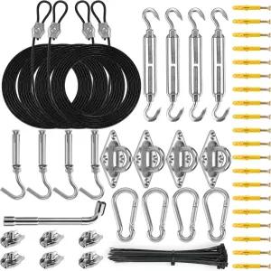 ZNELLY 선쉐이드 세일 하드웨어 키트 길이 10피트 연장 나일론 와이어 로프 4개 삼각형 직사각형 그늘막