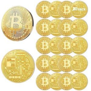 20 PCS 금 도금 비트코인 - 직경 40mm, 두께 3mm, 투명 보호 케이스가 있는 24K 암호화폐 수집품 블록체인 애호가, 홈 데코, 사무실 선물(실버)에 이상적입니다
