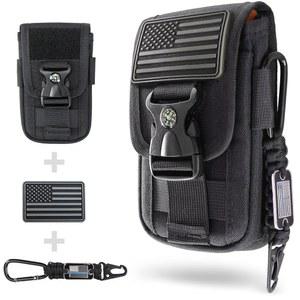 WYNEX Tactical Molle 나침반 버클이 있는 폰 파우치, 전술 홀스터 휴대폰 파우치 범용 벨트 허리 가방 IP 15 /14 /13 프로 맥스 / S22 /S21용 미국 패치 및 파라코드 키링 클립 포함