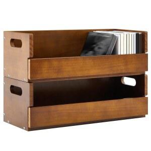 CroBlissful 나무 CD 보관 박스 홀더 선반 카세트 테이프 디스플레이 랙 2세트, 운반 손잡이 포함, 영화 케이스, DVD용 정리 선반, 각 세트는 최대 36개의 CD를 보관할 수 있습니다 (브라운)