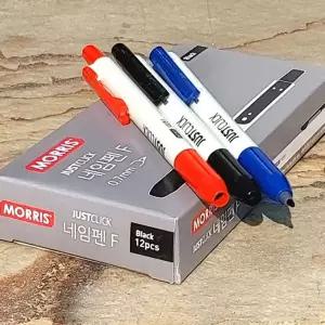 모리스 JUSTCLICK 노크식 세필 Slim 네임펜 F 1다스청색 적색 필기 가는 도구 유성마카 가는글씨 네임 검정