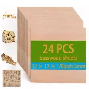 패맨디 24팩 3mm 배스우드 시트 1개/8 합판 절단 및 조각 DIY 모델 공예용 X 12인치 얇은 나무 12장