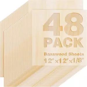 배스우드 시트 12인치 x12인치 x1 /8인치 커팅용 3mm 공예용 얇은 합판 보드 미완성 목재 DIY 건축 모델