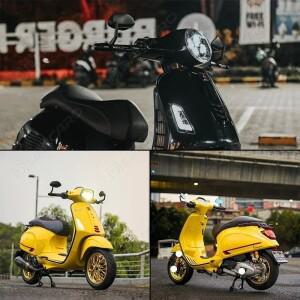 호환 Vespa 스프린트 150용 GTS300 GTV RA 오토바이 핸들 바 거울 유니버설 백미러 블루 눈부심 방지 전자