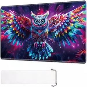 MTG 플레이매트용 튜길로애 컬러풀 올빼미 매직 플레이매트 24x14인치 스타일리시한 TCG 카드 게임 미끄럼