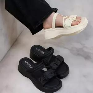 여성 키높이 푹신 샌달 스트랩 꼬임 곱창끈