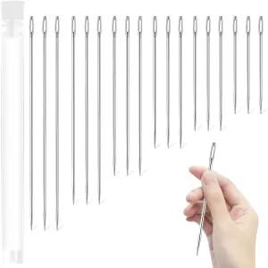 18PCS 대형 재봉 바늘 6가지 크기 자수 스테인리스 손 포인트 및 크로스 스티치용 긴 가죽 수리 다닝 실내