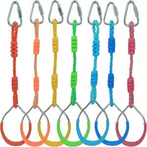 를 위한 7PCS 컬러풀 닌자 체조 링 - 야외 뒷마당 놀이 세트 및 놀이터 장비 스윙 바 장애물 아메리칸