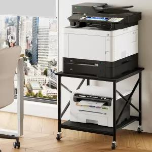 워미호미 24인치 x24인치 대형 프린터 스탠드 수납공간 2단 롤링 카트 테이블 바퀴 달린 미니 냉장고 3D 홈