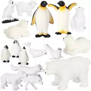 카샤트 16개 북극곰 피규어 남극 동물 세트 플라스틱 북극 화이트 베어 펭귄 성인 파티용 고래 물개 늑대