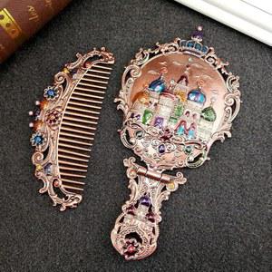 손거울 화장대 거울 앤틱 고급 BYVute 핸드헬드 미러 세트 빈티지 메이크업 앤티크 프린세스 캐슬 베니티 화장품 장식 엠보싱 헤어 브러시 여성용 선물