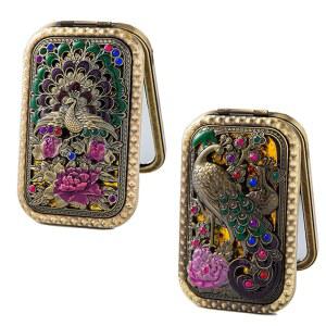 손거울 화장대 거울 앤틱 고급 아스트라툴 2PCS 컴팩트 미러 빈티지 포켓 핸드백 레귤러 2배 배율 골드 핸드 사이즈