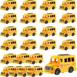 블루윈리 24개 3.9인치 미니 스쿨버스 장난감 벌크 플라스틱 노란색 작은 버스 놀이 세트 학교 교실 선물