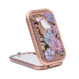 손거울 화장대 거울 앤틱 고급 제이틀링 빈티지 메탈 레트로 휴대용 미니 미러 직사각형 화장품 폴드 1X 2X 포켓 메이크업 컴팩트 여행용 핸드헬드 플립 버터플라이