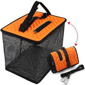 도브선 플로팅 낚시 바구니, 접이식 낚시 바구니 휴대용 낚시 그물 빠르게 건조 고무 코팅 낚시 미끼 보관 케이지 3.5-10 갤런