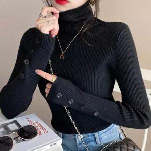 [라일리의류] Rly 여성 겨울 목 폴라 골지 터틀 넥 니트 티 블랙