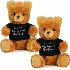 젝신 2피스 웨딩 10인치 곰 인형 결혼식 프러포즈 기념 파티를 위한 신랑의 옷과 함께하는 꽃반지