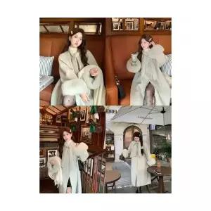 여자모직코트 더블 모직 코트 겨울 도톰한 하프 퍼 소매 칼라 ible4